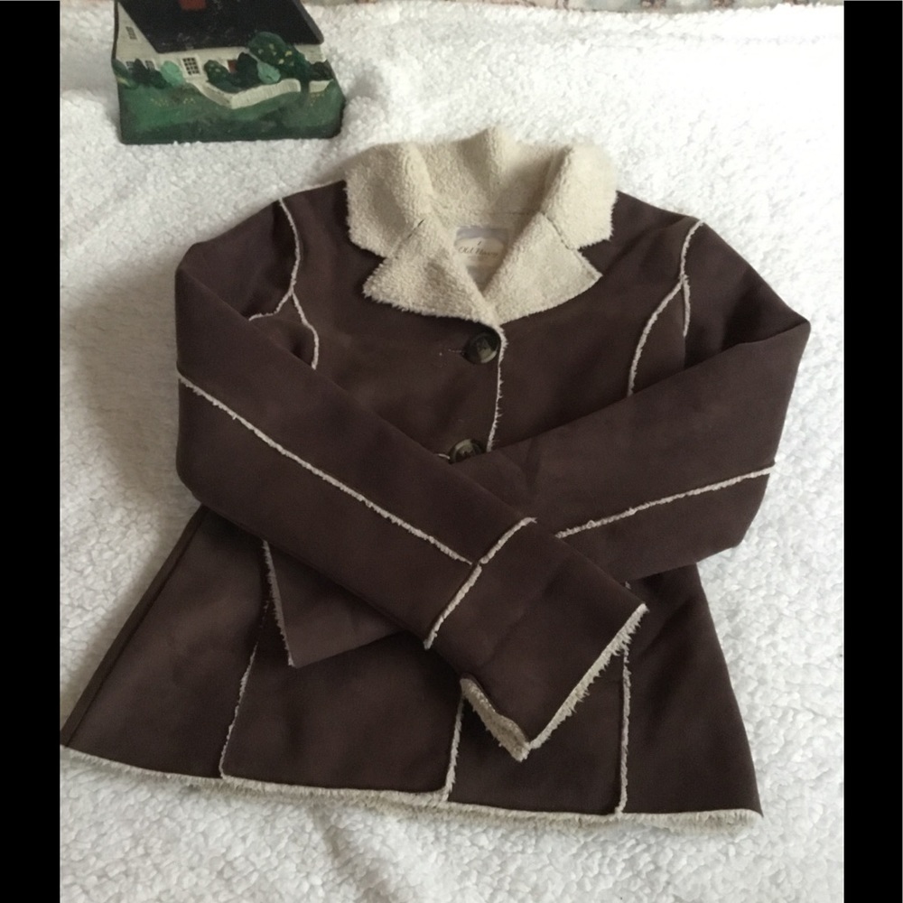 Girls Jacket, brown faux suede